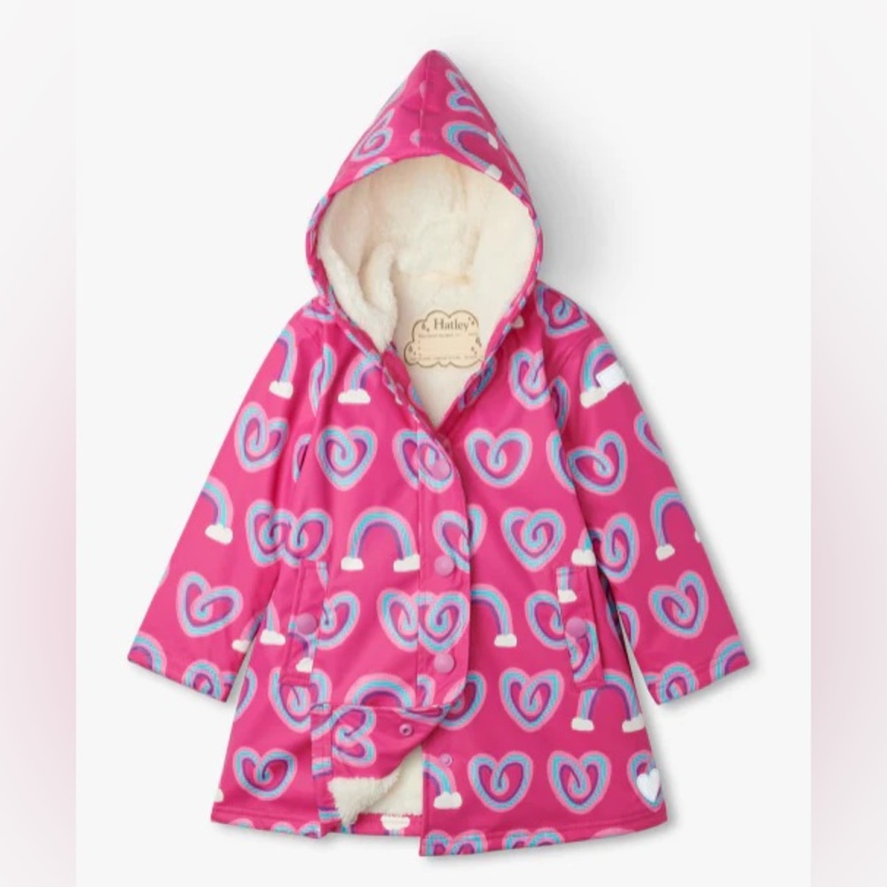 Twisty Rainbow Hearts Sherpa Lined Rain Jacket by Hatley